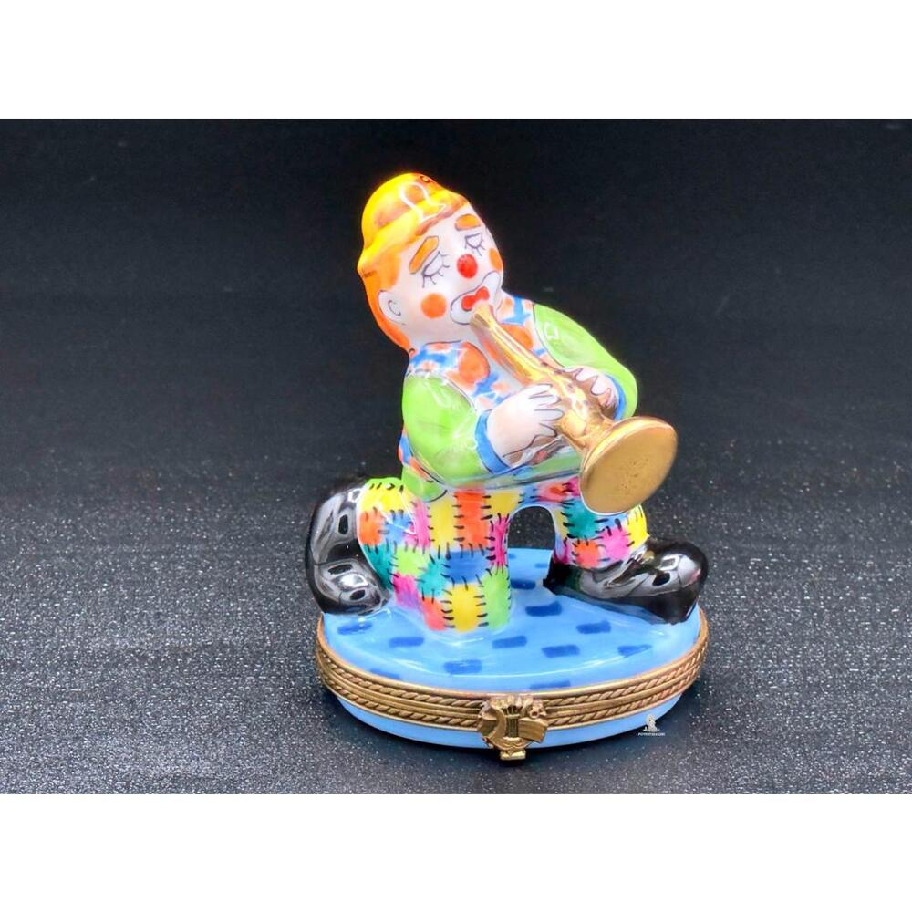 Limoges France Sinclair Clown Trumpet Trinket Box Peint Main Limited Rare Signed